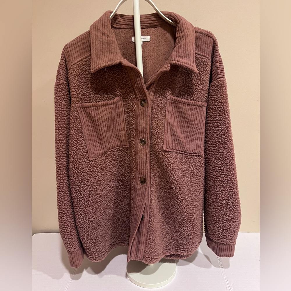No Comment Cozy Fuzzy Warm Brown Sherpa Teddy Button-Down Lounge Shacket XL
